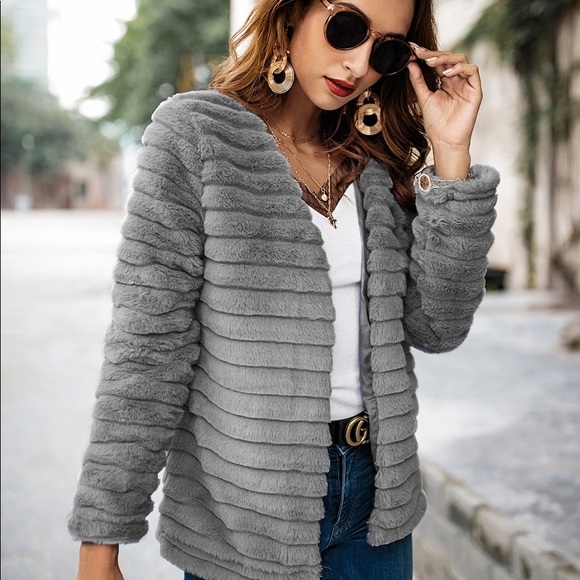 SHEIN Teddy Fur Grey Short Jacket - Picture 2 of 6